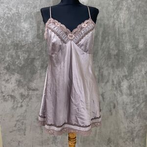 Victorias Secret Cami Camisole Womens L Gray Lace Babydoll Sexy Y2K style